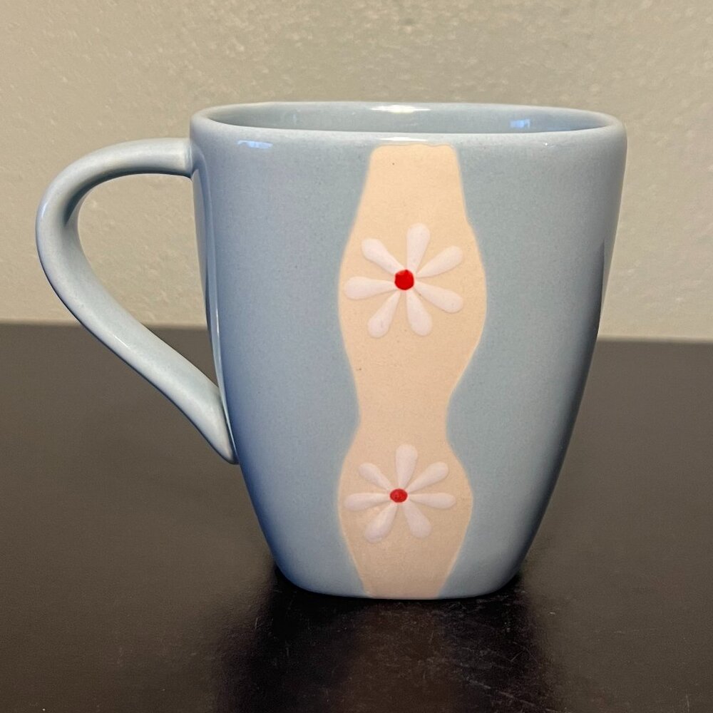 Set of 2 Vintage Pfaltzgraff DAZEE SKY Square Blue Stoneware Cups Mugs ~ Daisies - Picture 2 of 11
